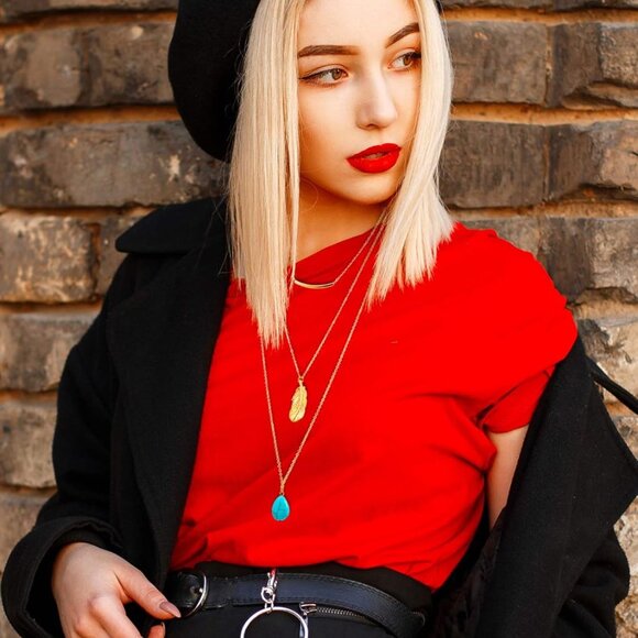 Necklace Set Y Tassel Leaf Circle Bar Necklace for Women - Picture 3 of 7